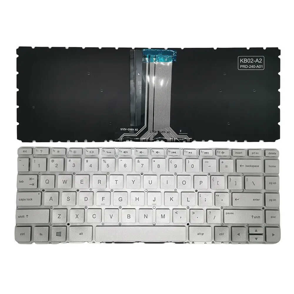 US Backlit Laptop Keyboard For HP Pavilion 14-AB 14-AB000 14-AB100 14-AB167 Silver