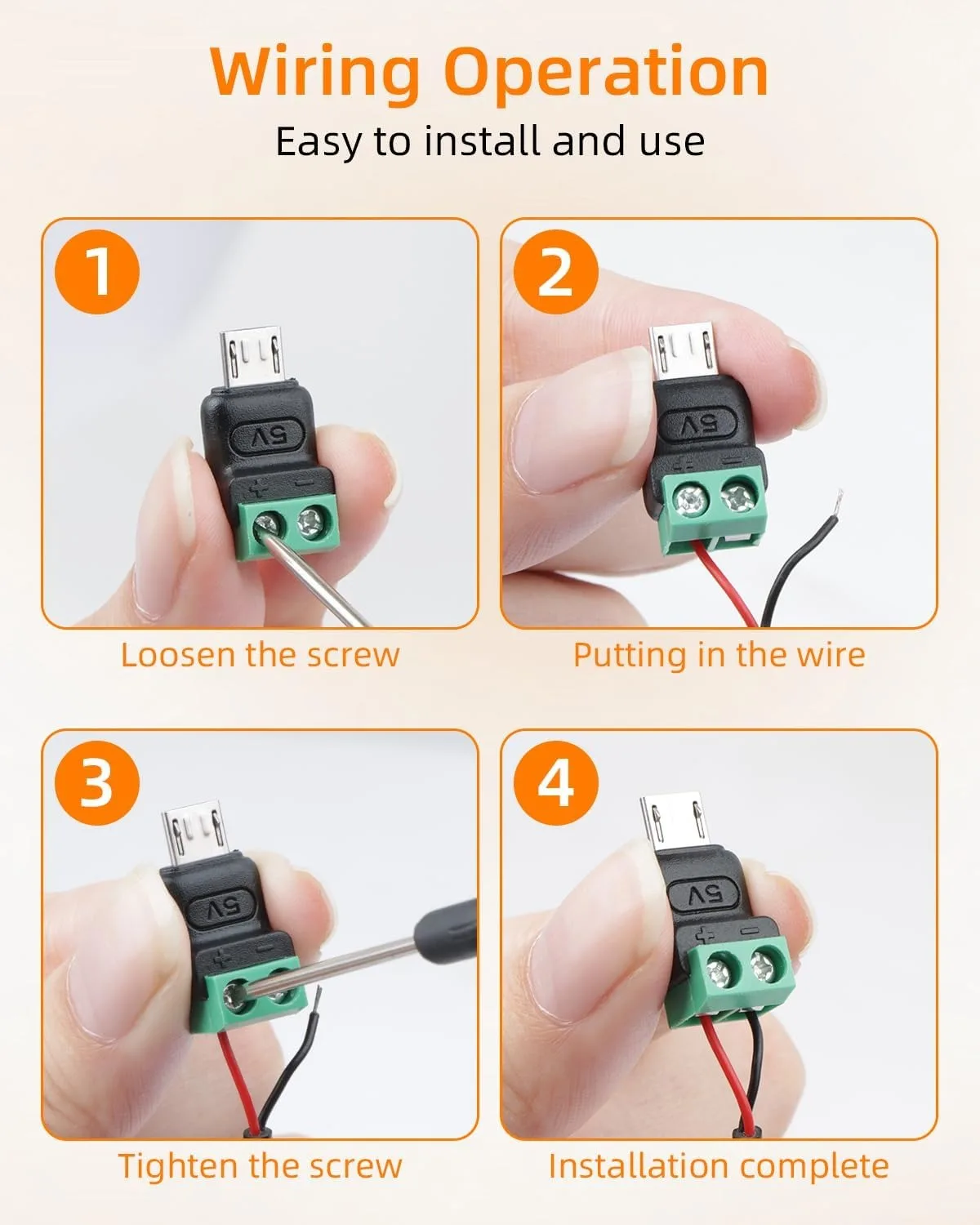 5PCS Micro USB Male to 2Pin Screw Terminal Adapter 5V Solderless Converter Connector for DIY, Repairment and Small Appliances - view 4
