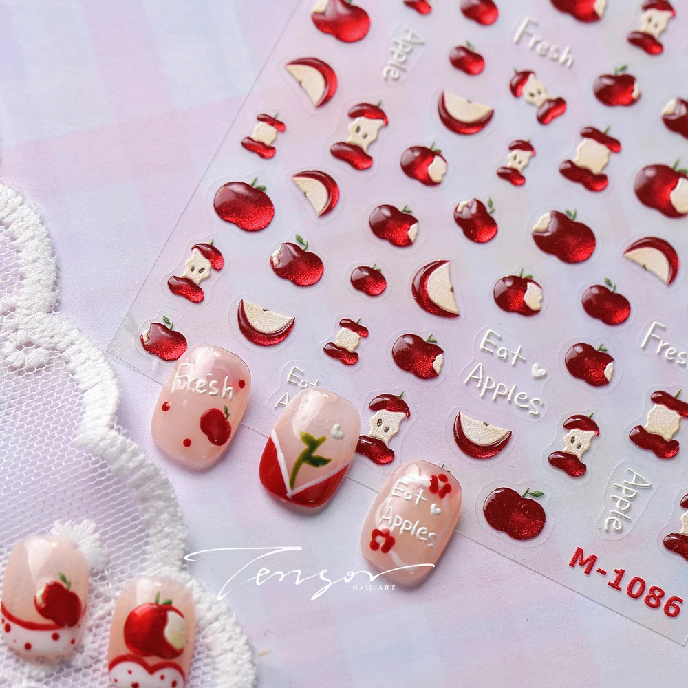 

Kawaii Jelly Apple 5D Nail Art Sticker Cute Cartoon Red Apple Slice Glossy Sweet Fruit Self Adhesive Decoration Manicure Decal