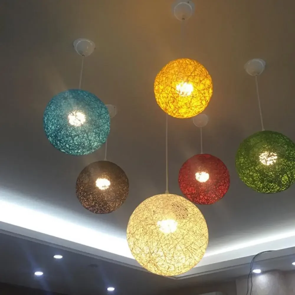 Imagem -02 - Round Hand-woven Rattan Ball Pendant Lampshade Hanging Light Art Lamp Sala de Estar e Decoração do Quarto