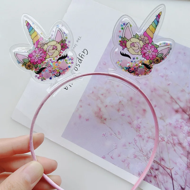 Diadema de unicornio de arena movediza para niña, lazos para el cabello para bebé, accesorios para el cabello para fiesta de vacaciones, Tiara para