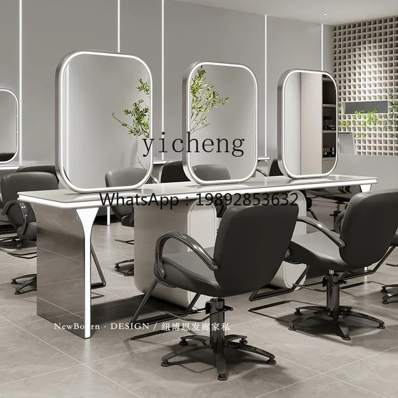PP  Barber Shop Mirror Table Hair Salon Cut Hair Perm and Dyeing Hair Mirror Single Double-sided Mirror Table Integrated