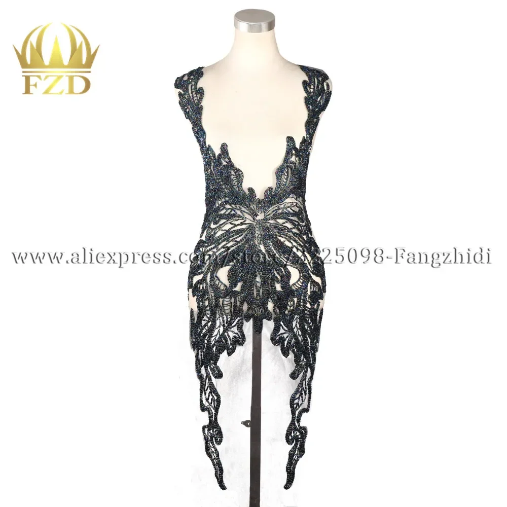 

FZD New Arrival Elegant Handmade Rhinestone Beaded Patches Fashion Crystal Rhinestone V-neck Design Wedding Dress Sewing