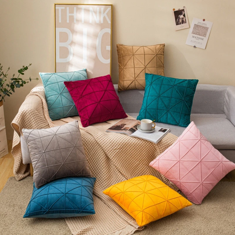 18x18 Zoll Samt-Kissenbezüge Kariertes Gittermuster Dekorative Kissenhülle Kissenbezug für Sofa Weihnachten Roter Kissenbezug – Detail 9