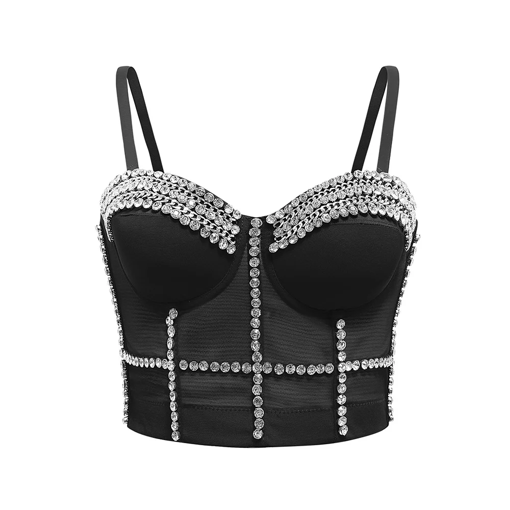 

2020 Explosion style camisole female hand inlaid full diamond heavy industry European and American sequin handmade corset