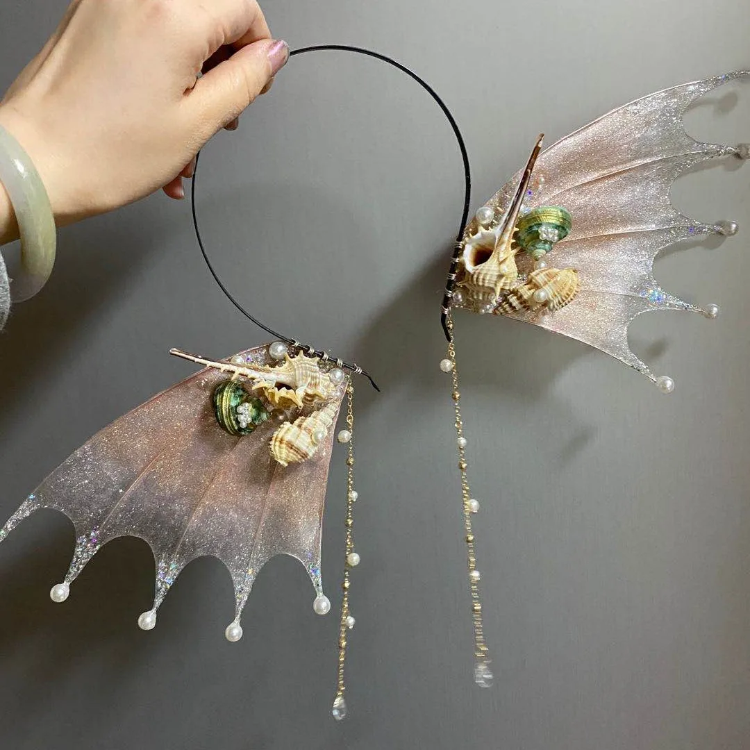 

Customized version Ears Mermaid Ears Gradual Change Shell Head Decoration Headband Fairy Spirit Hair Jewelry Mermaid Props