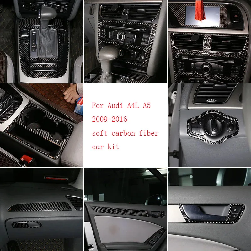 

For Audi A4L A5 2009-2016 soft carbon fiber car water cup holder panel central control gear panel decorative sticker car kit