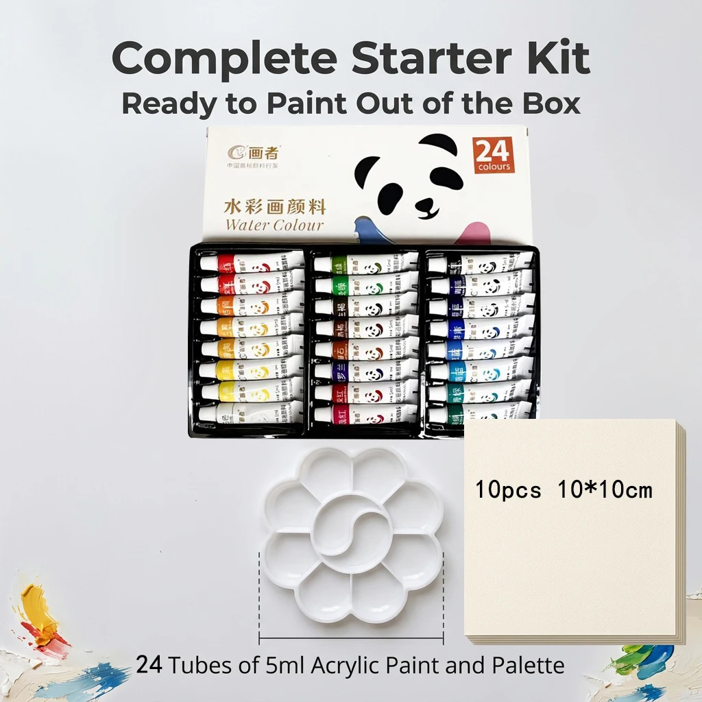 12/18/24 colors 5ml watercolor paints + palette + 10 sheets of 10*10cm watercolor paper, suitable for student painting paint set