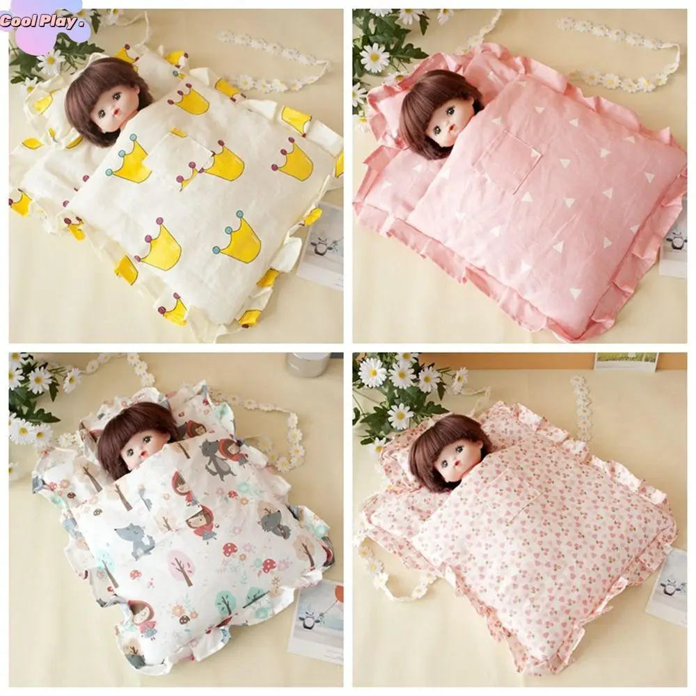 With Pillow Doll Sleeping Bag Doll Clothes Bedroom Miniature Bed Sheet Pretend Play 32 cm Doll Bedding Four Piece Girl Gift