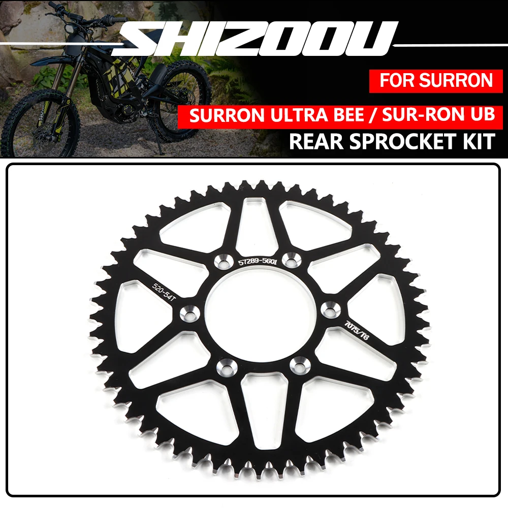 54T Rear Sprocket For Surron Ultra Bee Electric Dirt Bike Parts 7075 Aluminum CNC Chain Wheel for Sur-Ron Ultra Bee UB 520 Chain