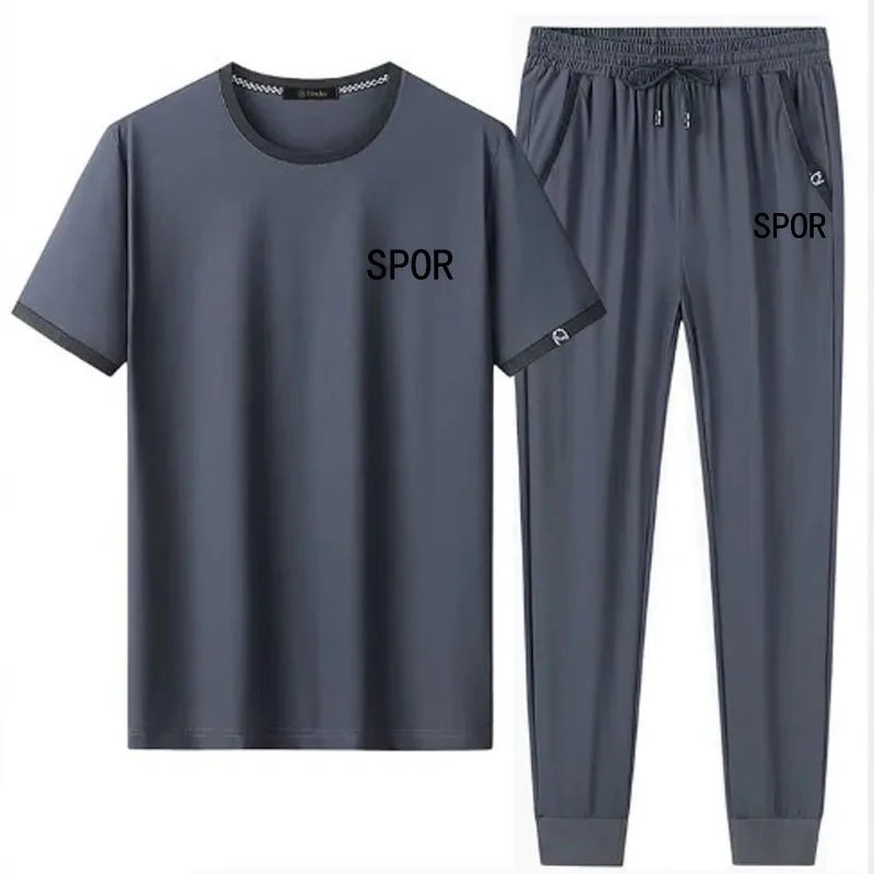 

Летний дышащий мужской комплект из двух предметов: футболка с коротким рукавом и шорты, повседневный спортивный костюм, тонкий, легкий, удобный, большие размеры