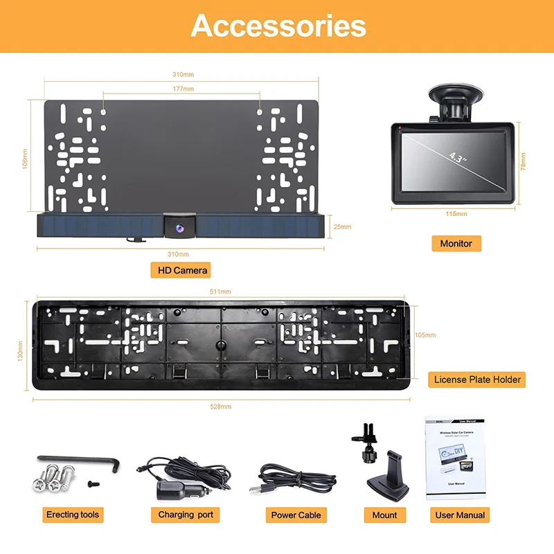 Newest Visible Cameras for Reverse  Wireless Camera Solar Power Rearview System Easy Install Car Plate Reverse Camera