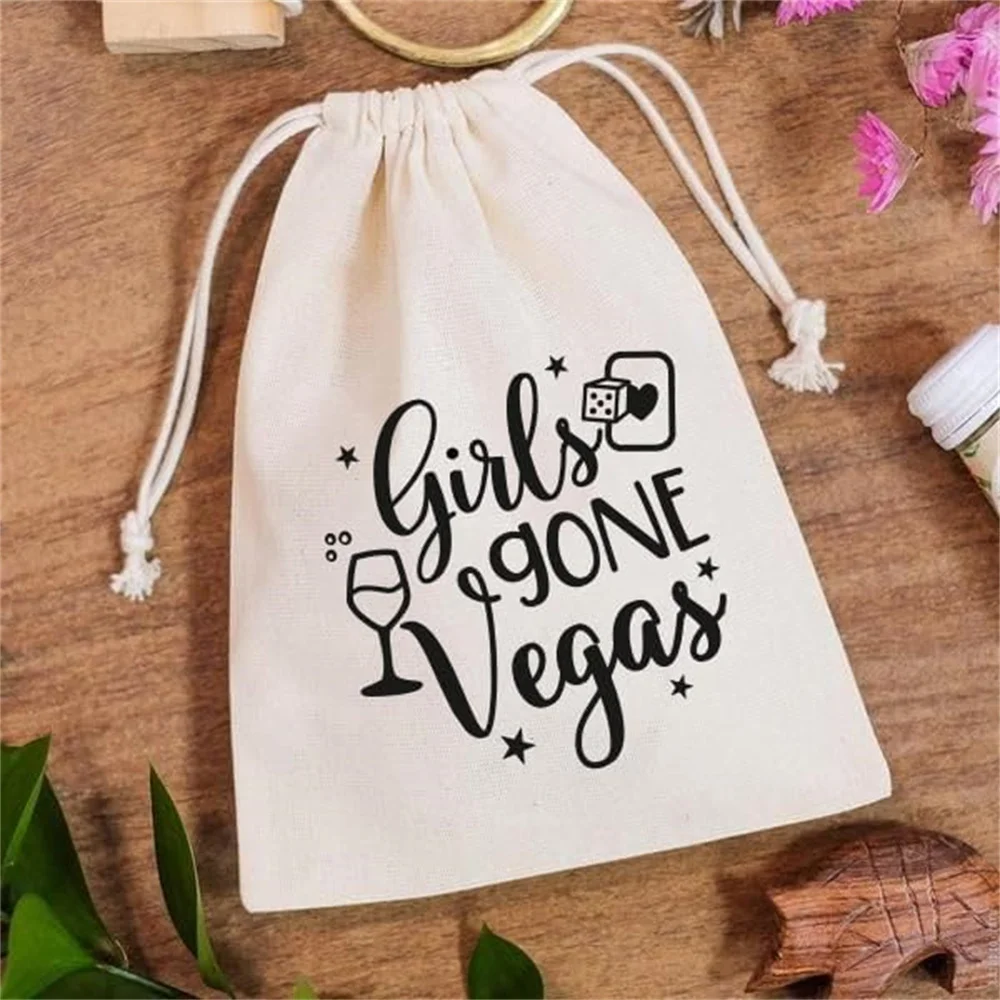 20 Girls Gone Vegas printed Party Favor bags - Cotton Drawstring closure - Bachelorette hangover kit bags - Hangover Recover Ki