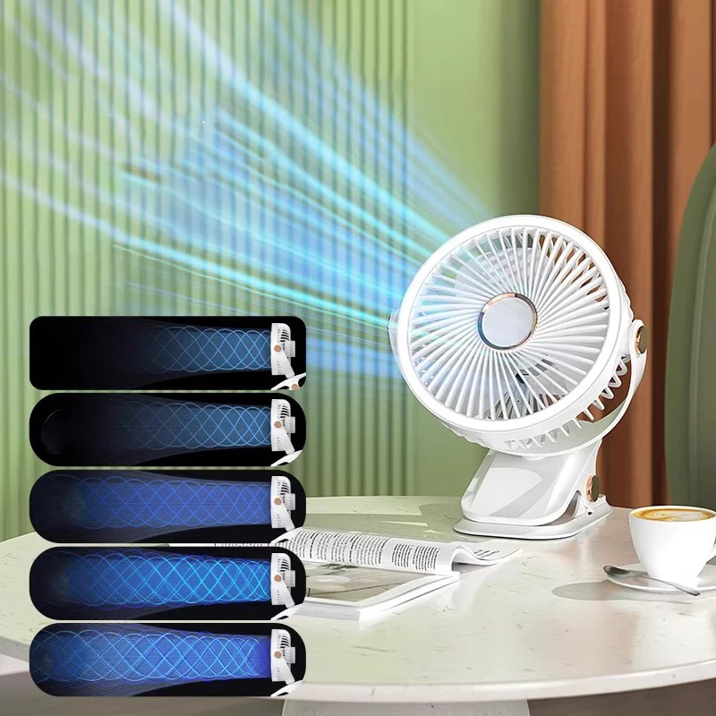 ポータブルデスクトップミニクリップ冷却ファンベビーカーホームオフィス夏ぶら下げ風空気クーラー長いバッテリー寿命高速