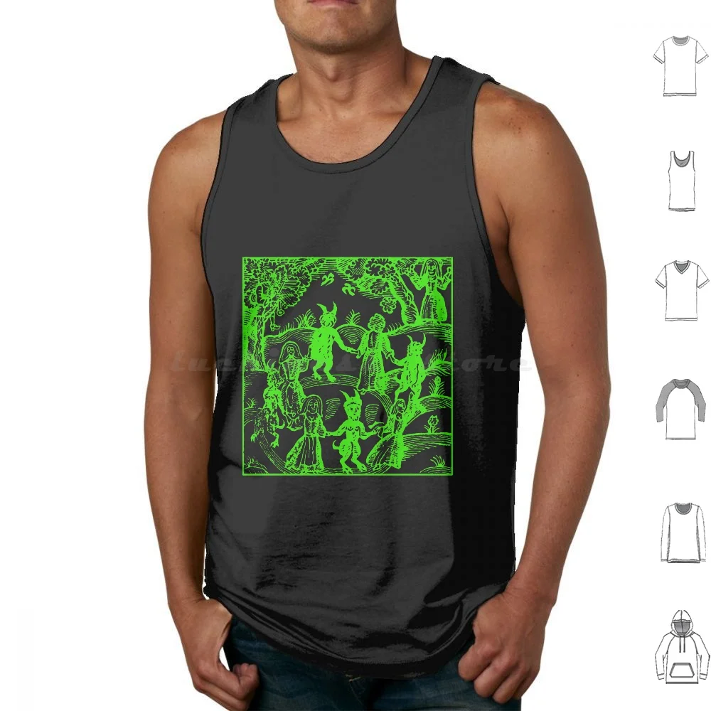 Dance With The Devil Green Tank Tops Print Cotton Goat Green Bohemian Magic Magical Magick Pagan Wicca Wiccan Spiritual