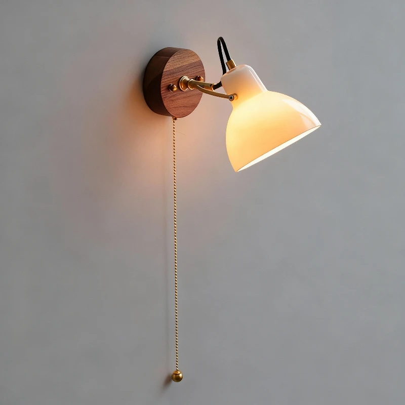 Warm Cream Wrought Iron Glass Wall Lamp with Cable Switch E27 Bedside Sofa Background in Front of The Mirror Luxury Decoration