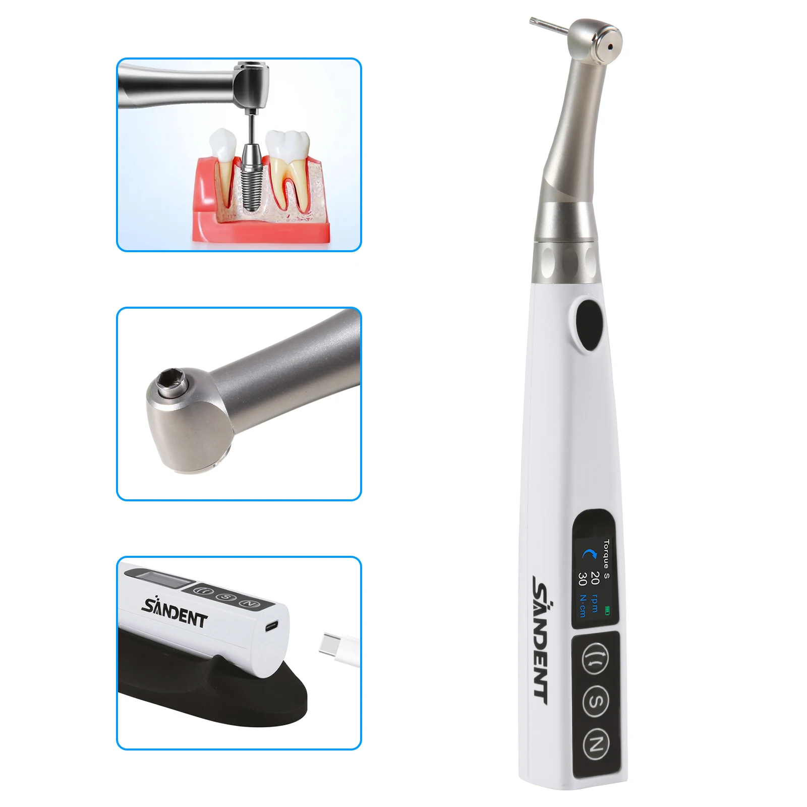 Dental 20:1 Electric Cordless Universal Implant Torque Wrench Drivers Torque Tool Kit Mini Head