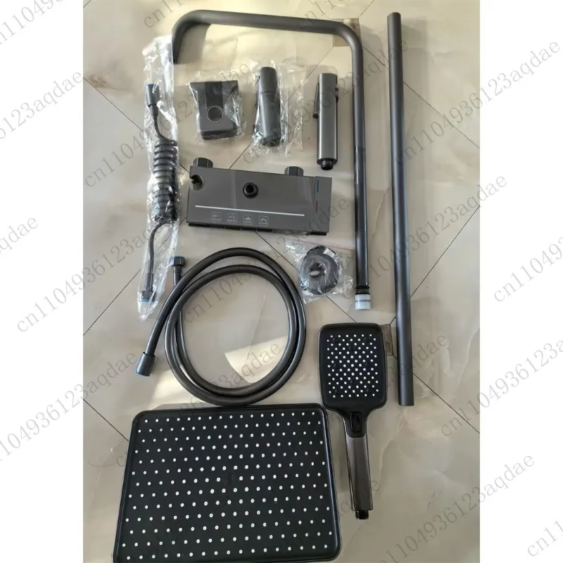 

Shower Set Bathroom Smart Rainfall Digital Piano Shower Mixer Set Gray Brass Shower System with Thermostat Ambient Lighting