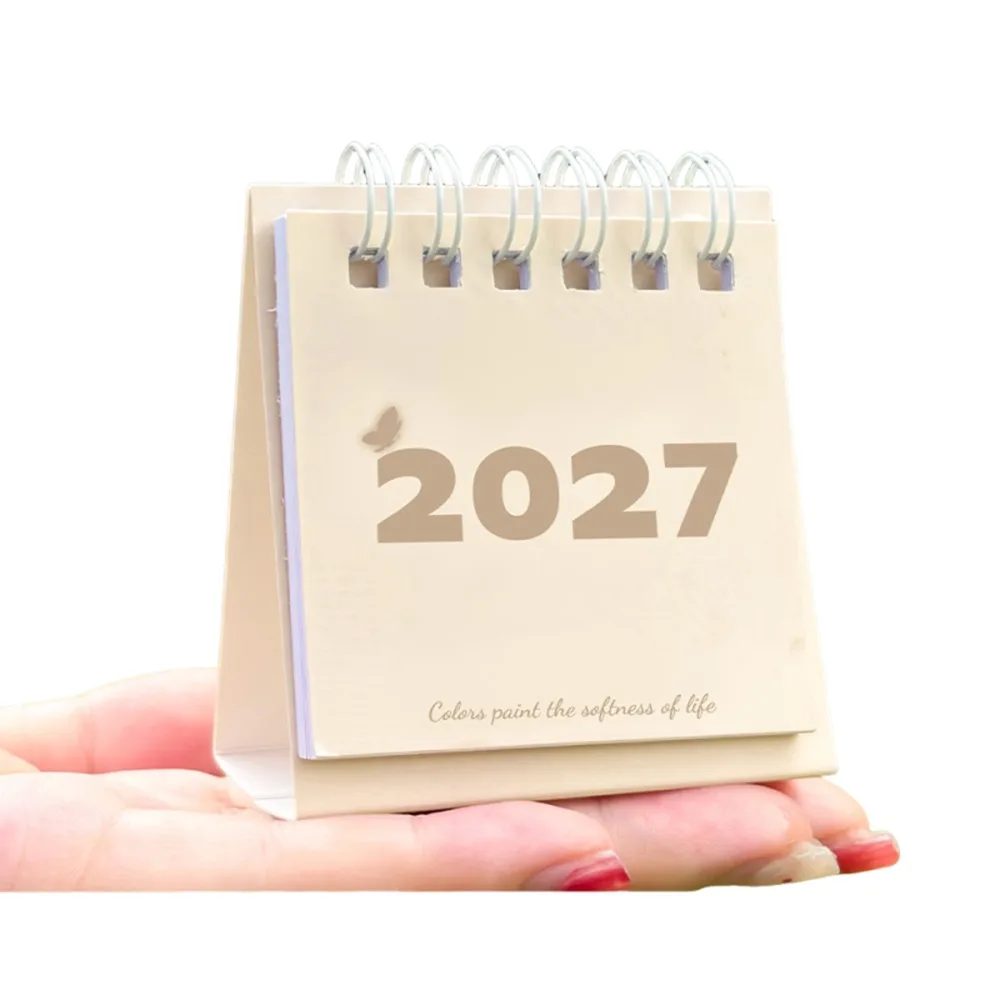 Vertical 2027 Mini Calendar Mini Freestanding Base Standing Desk Calendar Memo Notes Thick Paper Office Calendar Study Room