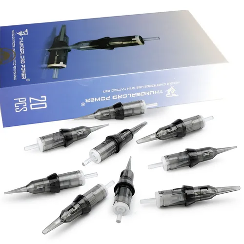 Aguja de tatuaje de 20 piezas, aguja de cartucho esterilizada desechable de 0,16/0,18/0,2mm para máquina rotativa, agujas de maquillaje permanente