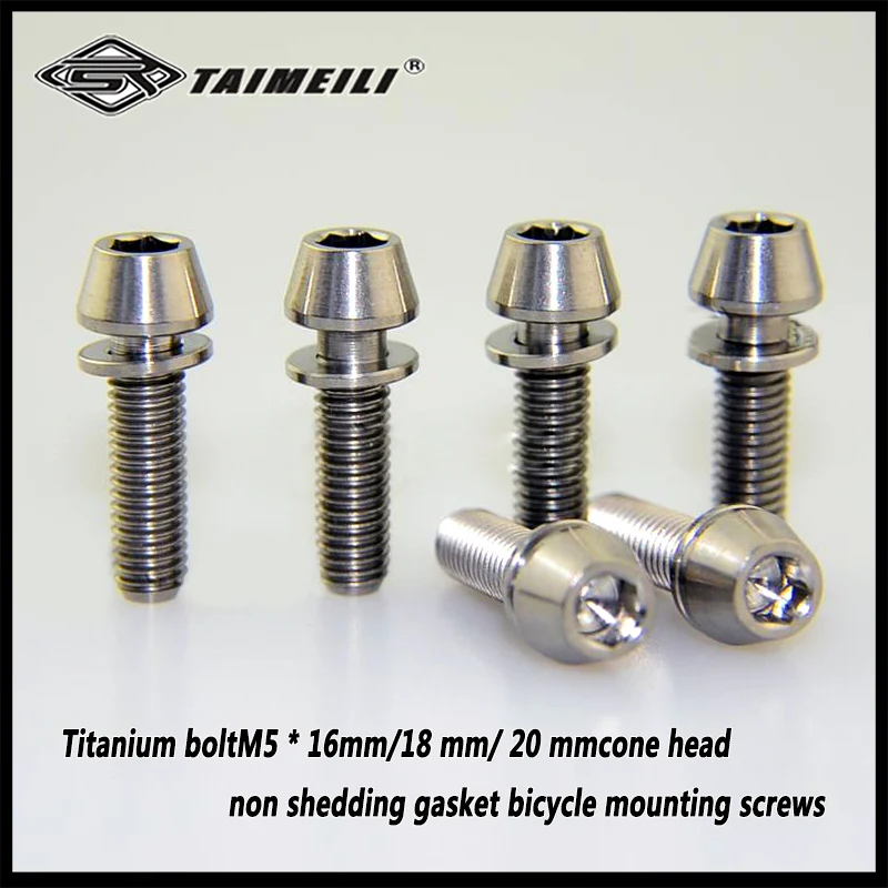 6pcs Titanium boltM5 * 16mm/18 mm/ 20 mmcone head non shedding gasket bicycle mounting screws