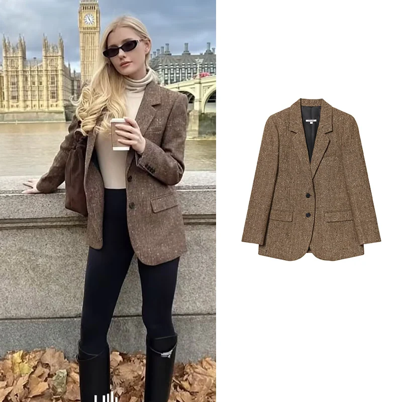 

Autumn Women's Blazers 2025 New Fashion Loose Elegant Office Jackets Chic Autumn Street Warm Travel Women's Long Sleeve Coats