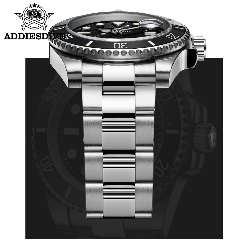 ADDIESDIVE Orologi da polso meccanici automatici luminosi Calendario in acciaio di lusso Orologi analogici blu da uomo 200 m Orologio subacqueo impermeabile