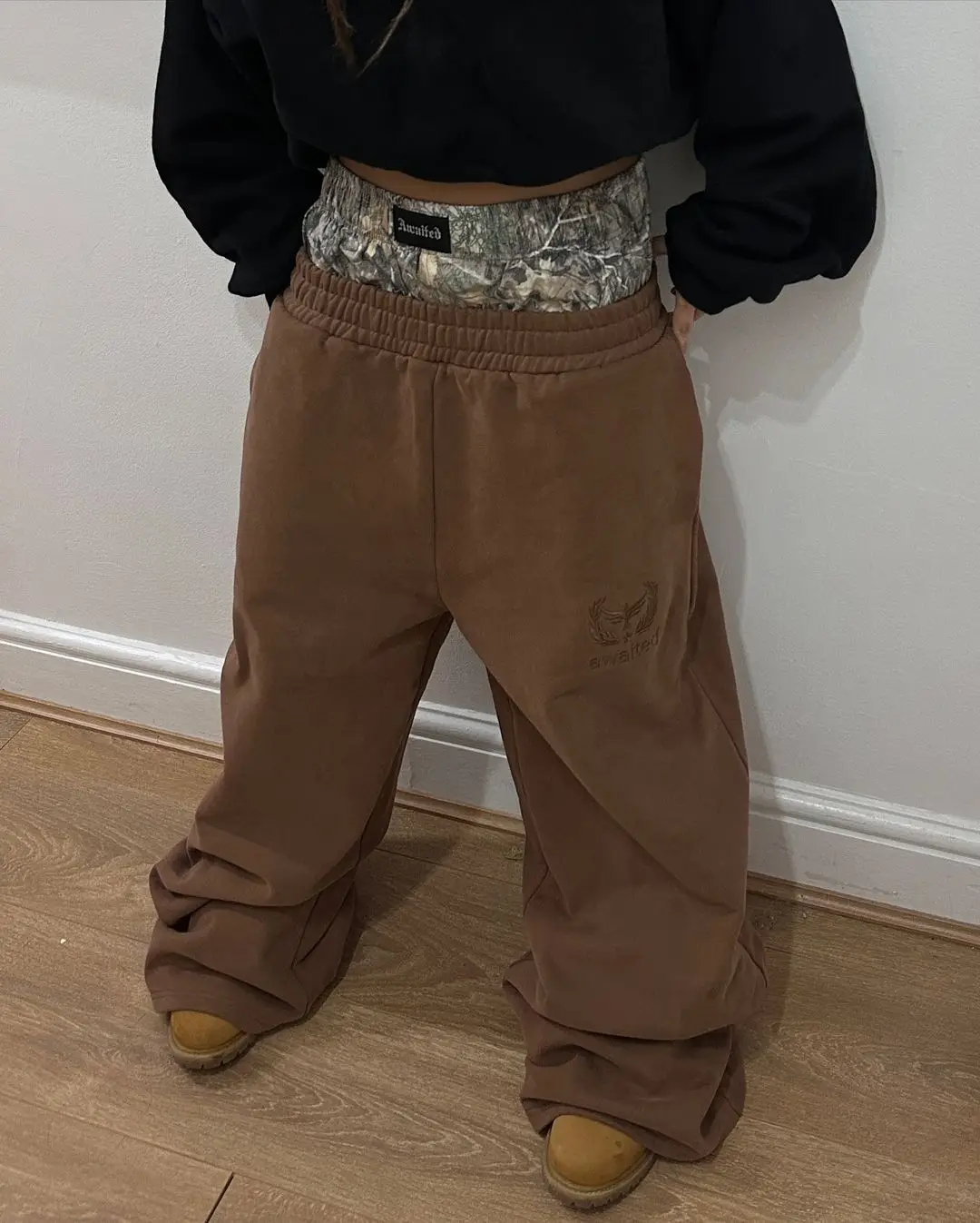 American Vintage Double Waist Camouflage Wide Leg Sweatpants Stylish Street Casual Pants Harajuku Hip Hop Y2k Baggy Pants