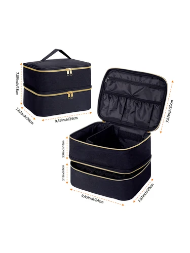 Imagen 2 del producto Organizador de esmalte de uñas, bolsa de almacenamiento de cosméticos de doble capa de mano para amantes de las uñas, puede almacenar herramientas para uñas, gel de esmalte de uñas, d