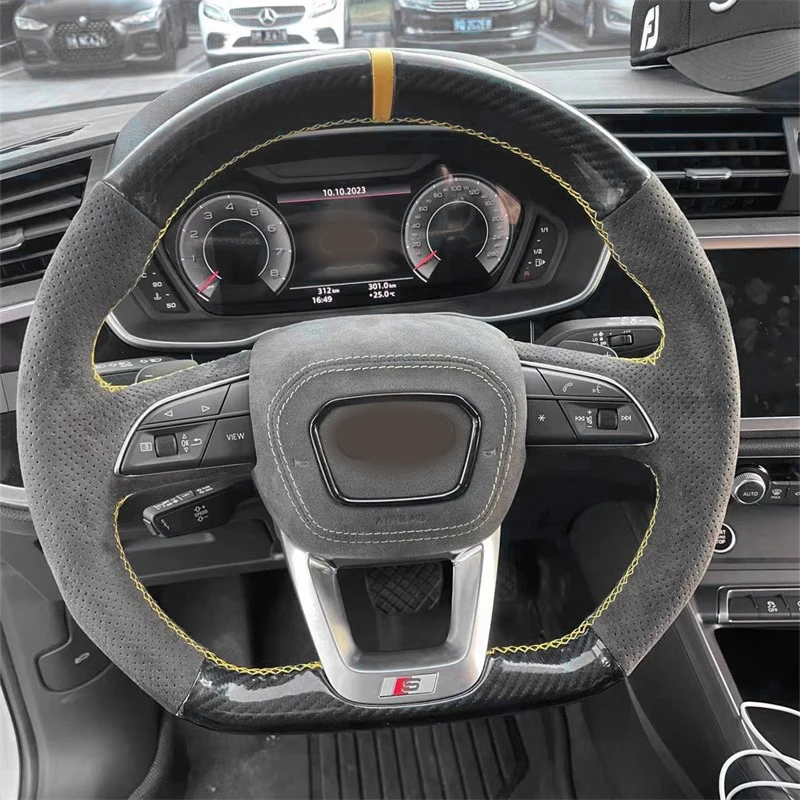 

DIY Car Steering Wheel Cover Braid Dark Grey Suede For Audi Q3 2018-2019 Q5 (FY) 2017-2019 Q7 (4M) 2015-2019 Q8 Car Accessories