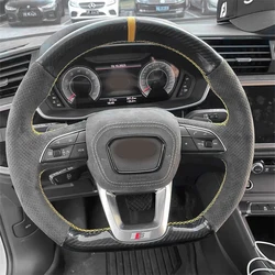 DIY Car Steering Wheel Cover Braid Dark Grey Suede For Audi Q3 2018-2019 Q5 (FY) 2017-2019 Q7 (4M) 2015-2019 Q8 Car Accessories