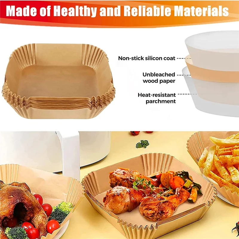 Air Fryer Liners 7.9 Inch Large Size Square Non Stick Greaseproof Paper Sheets Airfryer Parchment Oil-for COSORI Ninja