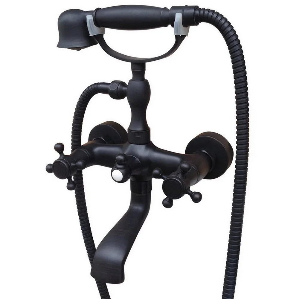 

Black Oil Rubbed Brass Wall Mounted Clawfoot Bathtub Faucet Mixer Water Tap Set Handshower Double Handles atf606
