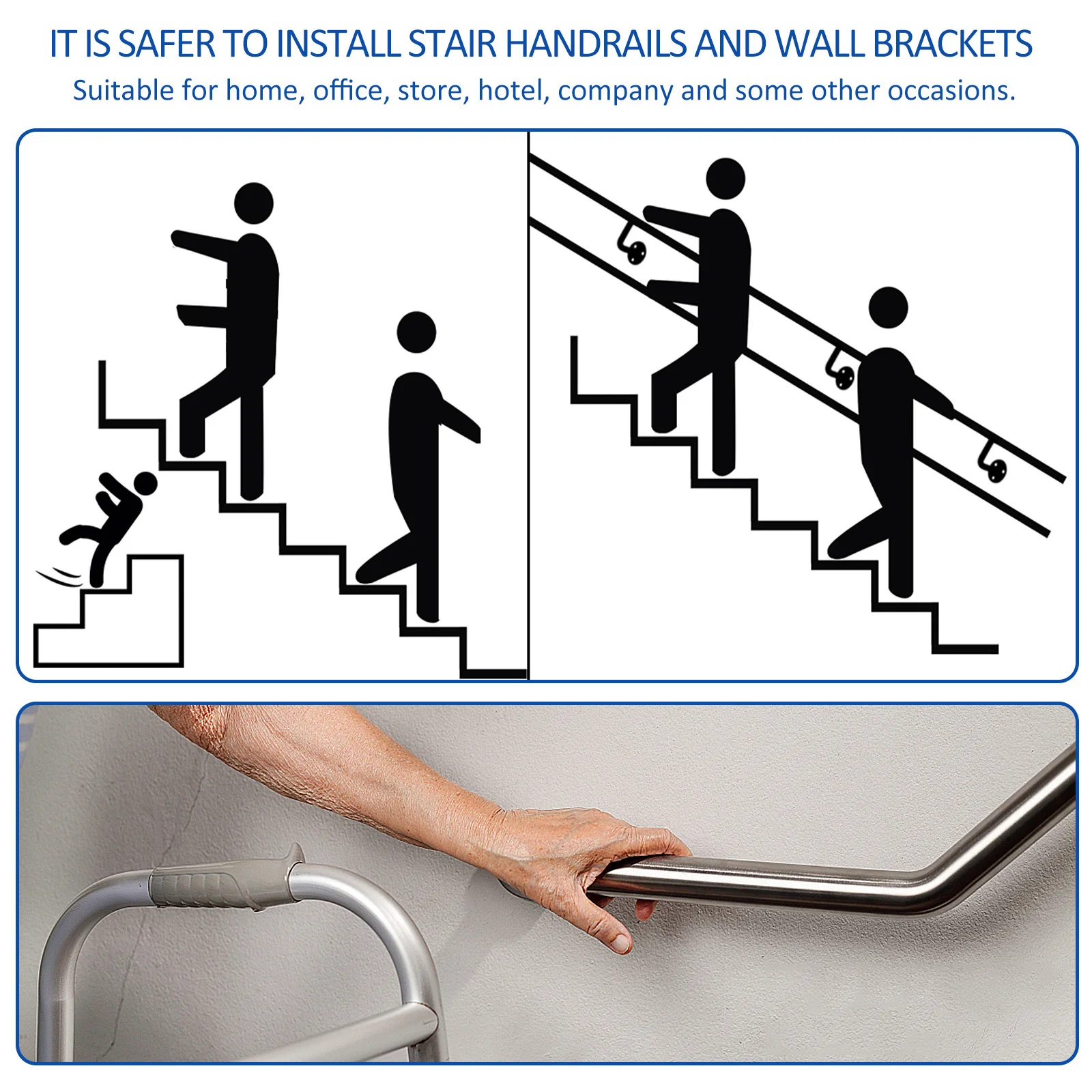 

5 pcs Stainless Steel Handrail Bracket Wall Mounted Support For Stair Rail Bannister Hotel Gym Office Villa Use Silver