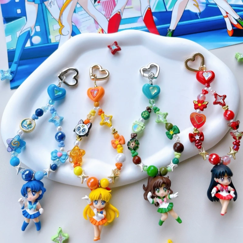 

Оригинальная анимационная фигурка Сейлор Мун, периферийная серия, Венера Меркурий, Марс, юпитер, модель, бусины, изысканная сумка-цепочка для телефона, подарки