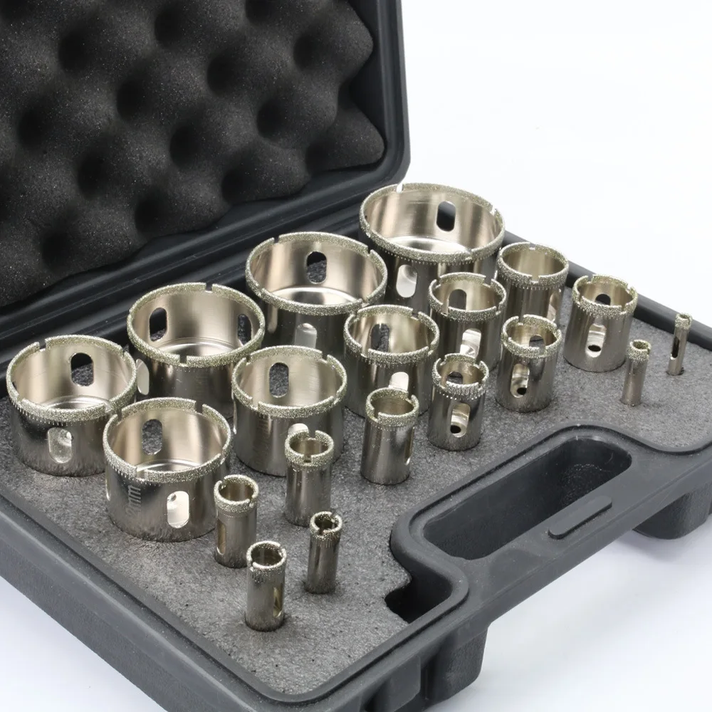 12/19Pcs Diamond Coated Drill Bit Set Glass Hole Saw Kit For Ceramic Tiles And Marble, Core Extractor