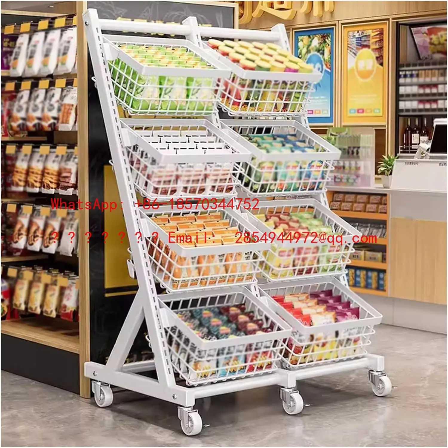 

Supermarket Vegetable and Fruit Shelf Commercial Snack/Candy/Photo Chips Stand Convenience Store Display Shelves with Basket