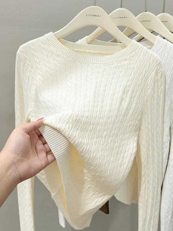 Ele Long Sve Knitted Sweater Women's round Ne Base irt Commute Sle Soft Fabric Warmth Young Fem Faion