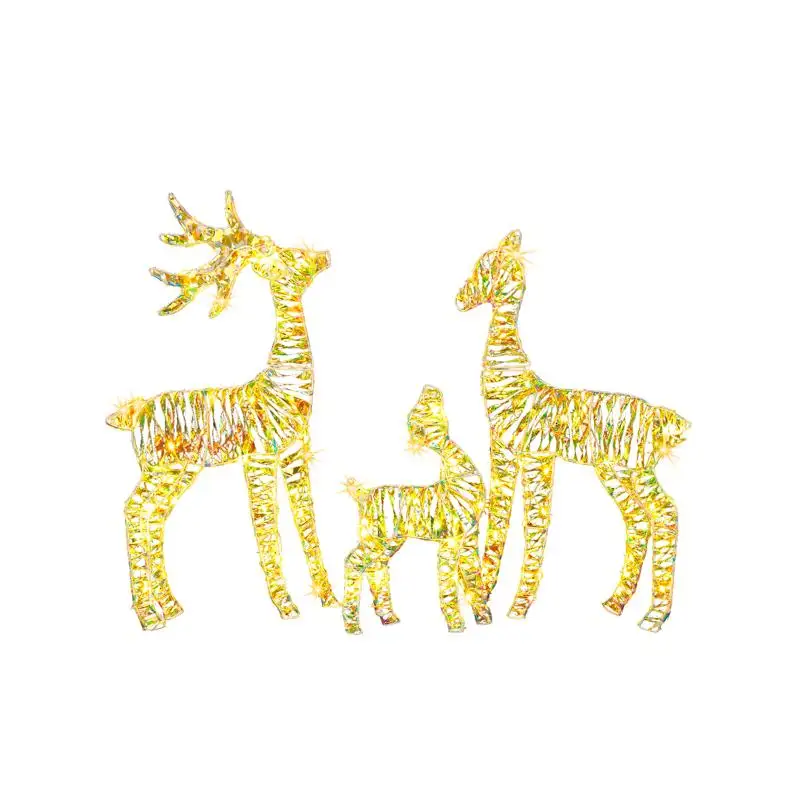 

3PCs 2.4FT 2D Elk Iron Frame Yard Decoration - Family Outdoor Ornament, 4.5V 3.60W