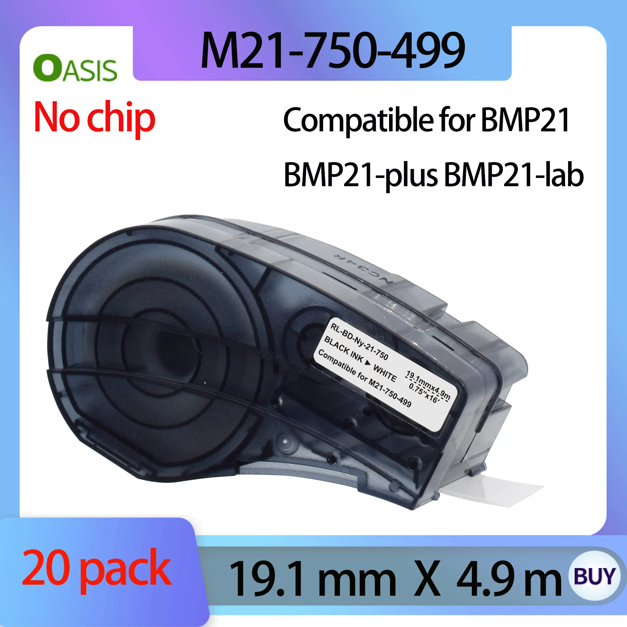 20 pack Nylon Label Tape Compatible with Brady M21-750-499, 19.1mm Black on White for Brady BMP21-PLUS/BMP21 Label Printers