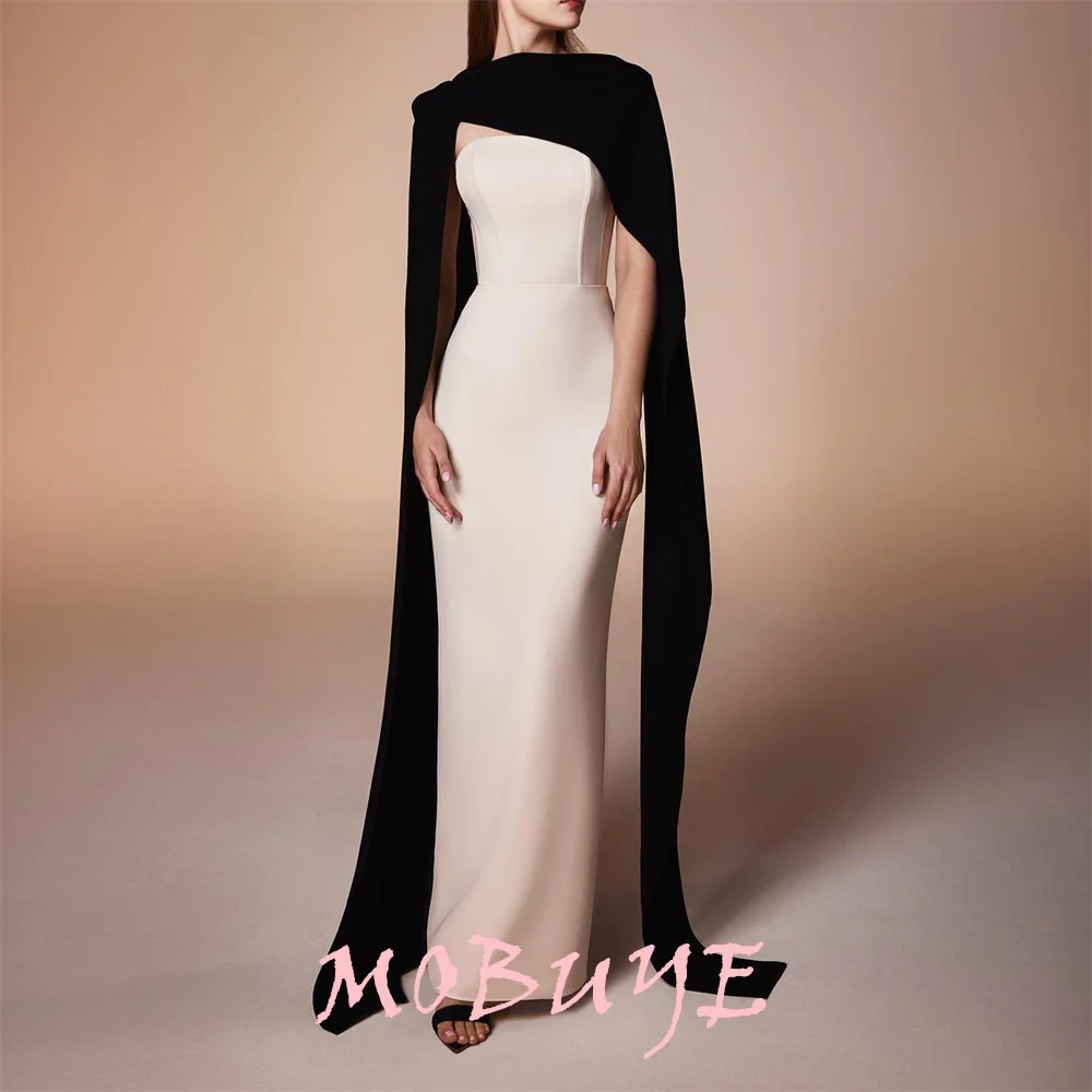 MOBUYE 2024 Popular Strapless Prom Dress Floor-Length With Shawl Sleeves Evening Fashion Elegant Party Dress For Women