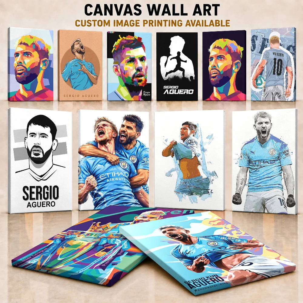 Sergio Aguero Argentine Football Player Framed Canvas Posters Personalized Photo Wall Art For Home Gym Or Entertainment Room