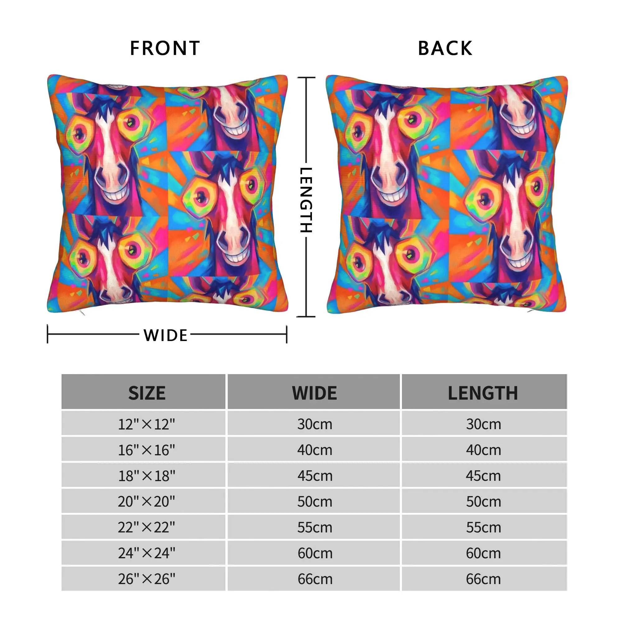 Psychedelic Graffiti Whimsical Smiling Horse Pillow Case  Cute Funny Pillow Cover Comfy Pillowcases For Office Car Home Decor