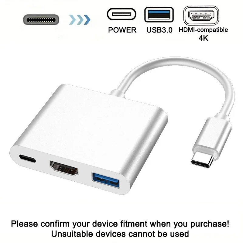 3 In 1 Usb-C Usb Hub Male To Female Usb 3.0 Charging Adapter For Macbook AirHdmi-Compatible 4k Usb 3.1 Type-C To12 Converter