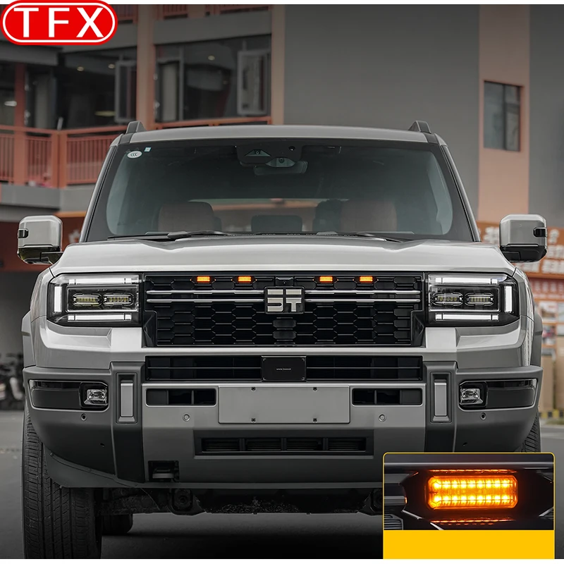 

For Jetour G700 2025 2026 Car Front Bumper Small Yellow Light Grille LED Flashing Warning Daytime Running Light Auto Accessories