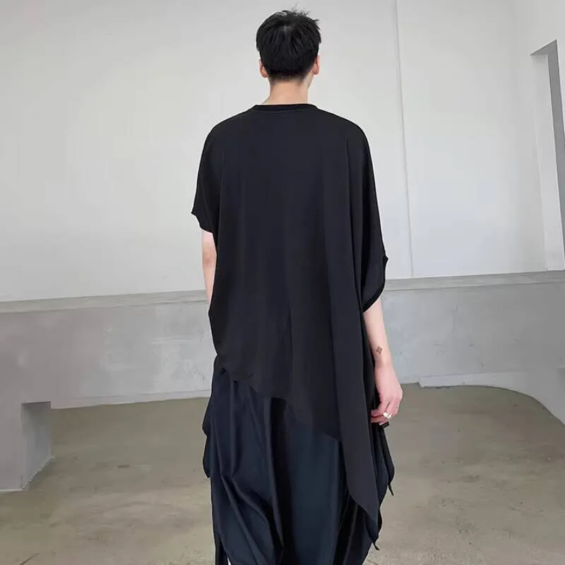 

Размер Дизайн Асимметрия Большая Мужская Нерегулярная Ниша Летняя Свободная Индивидуальная Футболка с Круглым Воротником Стильная Темная Рубашка INS