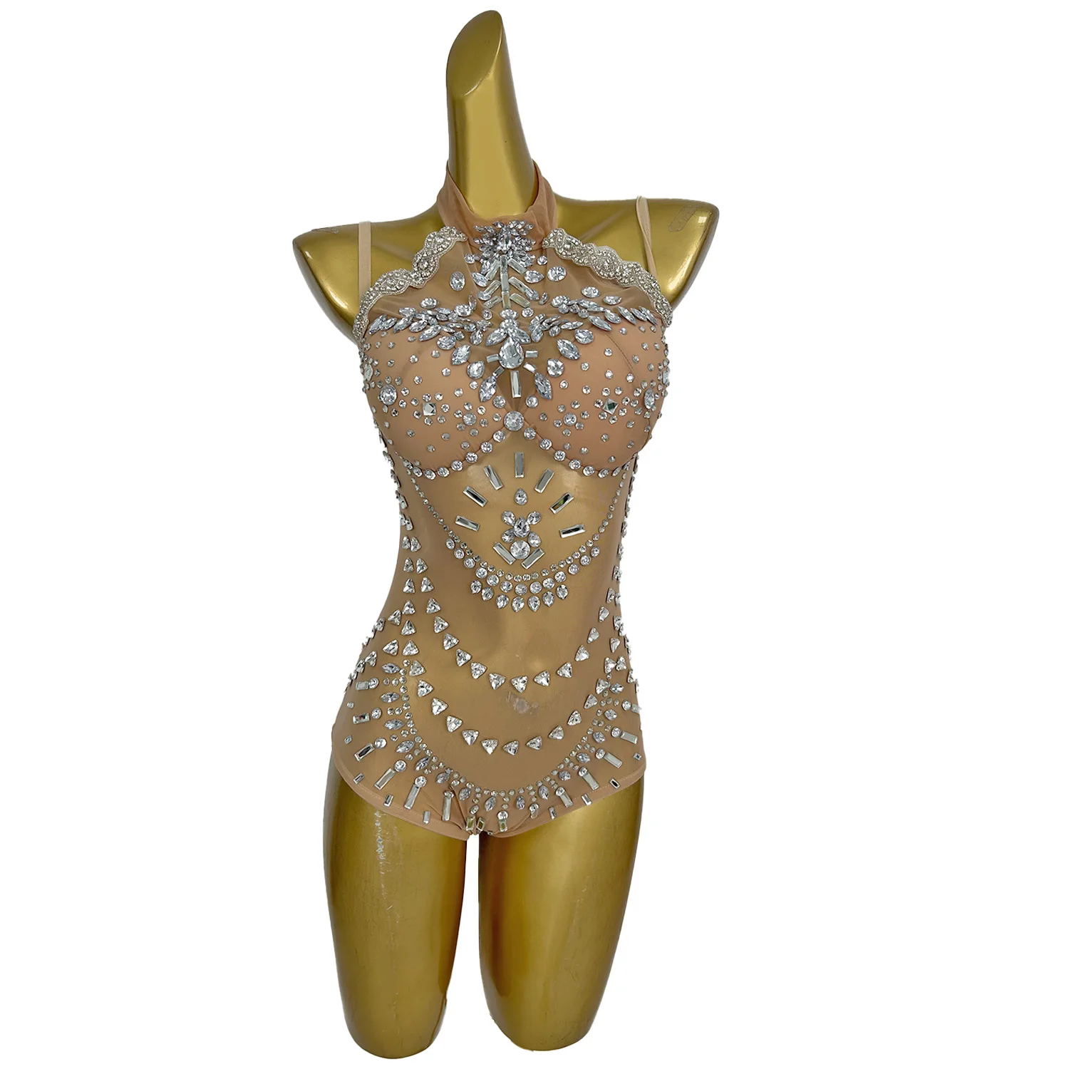 New Women's Sleeveless Dress Sexy Mesh See Through Silver Rhinestone Tight Shorts Beach Pool Holiday Party Dress xiejianzuan