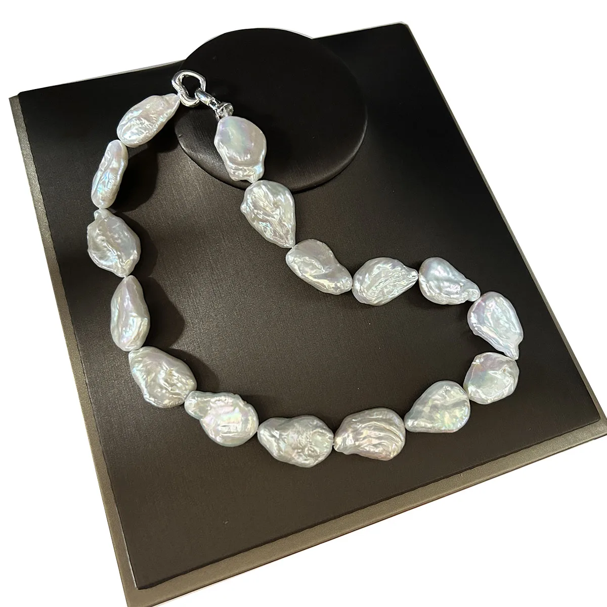 100% NATURE FRESHWATER Baroque PEARL NECKLACE-good quality-925 SILVER clasp