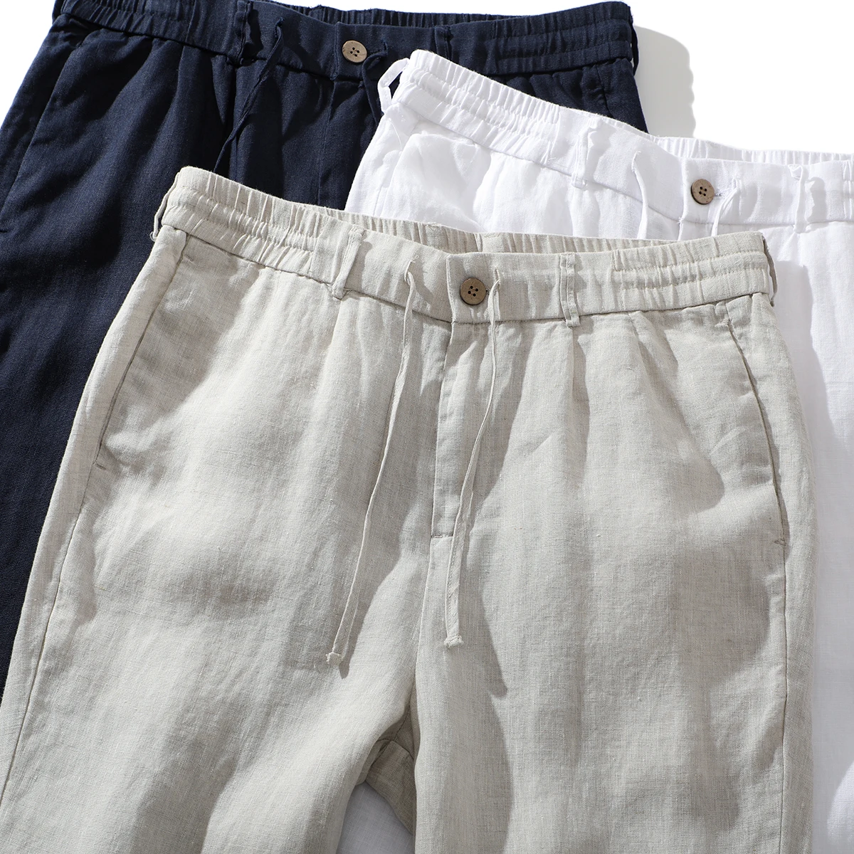 l الكتان الرجال الصيف السراويل فضفاضة تناسب مرونة الخصر رقيقة تنفس عادية مستقيم الساق بنطلون Faionable الحضرية Sle #2