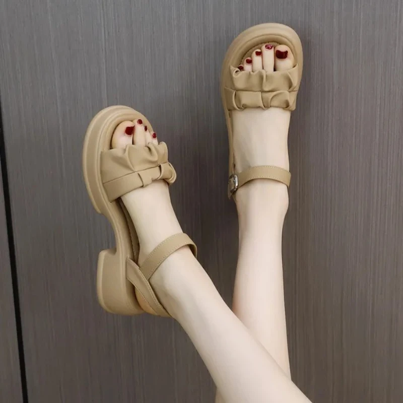 

Женские сандалии на платформе, женские повседневные сандалии с пряжкой на щиколотке и толстой подошвой, летние роскошные сандалии с открытым носком и перекрестной лентой